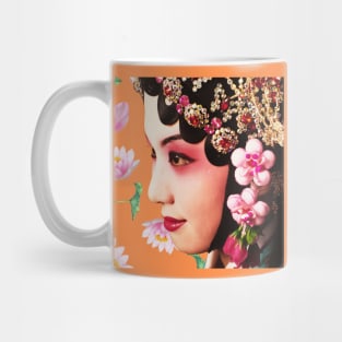 Chinese Opera Star with Lotus Flowers Orange- Hong Kong Retro Mug